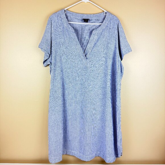 Tahari Linen Blend Relaxed V-Neck Striped Tunic Dress – Women’s 1X - Picture 1 of 10